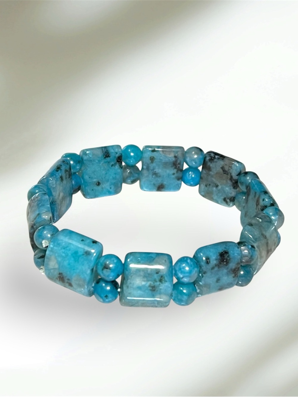 Dyed Blue Kiwi Natural Stone Stretch Bracelet